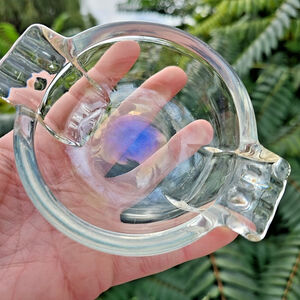 Vintage Art Deco Heavy Clear Glass 4" Round Cigarette Ashtray Mid Century